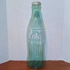 20” tall Coca-Cola Big Contour glass Bottle Display piggy bank RARE with Cap.